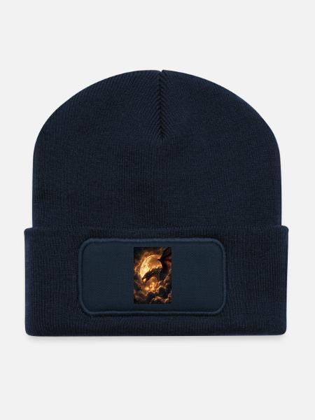 Mondbeschienener Drache über feurigen Wolken - Recycelte Patch Beanie - French Navy