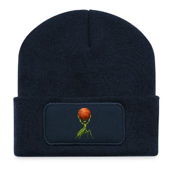 Motif de dessin animé de basket-ball de la mante religieuse - Beanie recyclé à patch - bleu marine - Devant