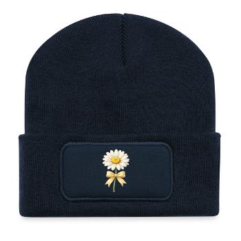 Gänseblümchen mit Schleifen-Blumenmotiv - Recycelte Patch Beanie - French Navy - Vorne