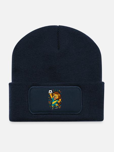 Löwe Maskottchen Fußball Fan - Recycelte Patch Beanie - French Navy