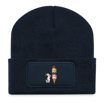 Vache émerveillée par la tour de glace - Beanie recyclé à patch - bleu marine - Devant