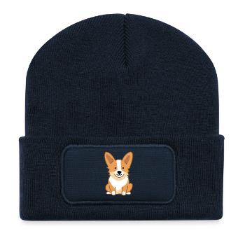 Corgi Dog - Recycled Patch Beanie - french navy - Front