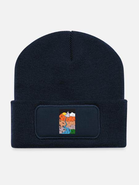 Mountain River Sunset Panorama - Recycled Patch Beanie - french navy