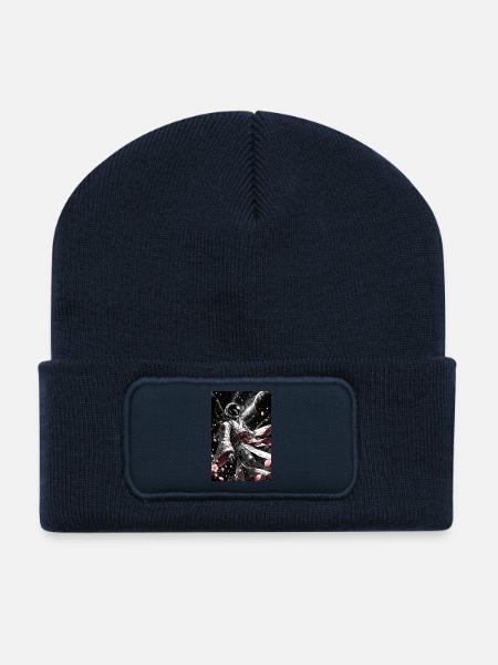 Space Samurai im Kirschblütenkosmos - Recycelte Patch Beanie - French Navy