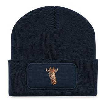 Giraffenkopf mit Zunge - Nahaufnahme - Recycelte Patch Beanie - French Navy - Vorne
