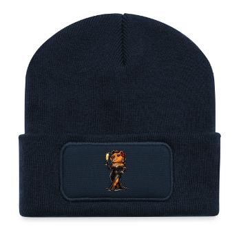 Dame capybara en tenue de soirée avec du vin pétillant - Beanie recyclé à patch - bleu marine - Devant