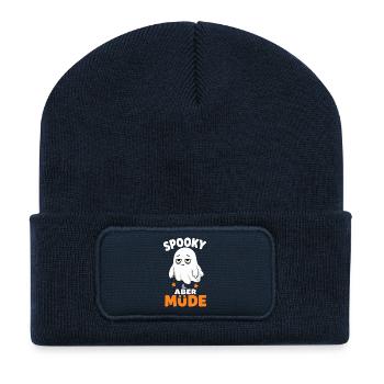 Spooky aber müde – Verschlafener Halloween-Geist - Recycelte Patch Beanie - French Navy - Vorne