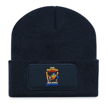 Geboren zum Faulenzen Schule gezwungen - Recycelte Patch Beanie - French Navy - Vorne