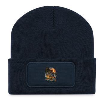 Carp jump in the evening lake - Recycled Patch Beanie - french navy - Front