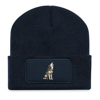 Howling Wolf Illustration - Recycled Patch Beanie - french navy - Front