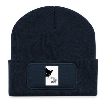 Wash Your Hands! – Funny cat poster - Recycled Patch Beanie - french navy - Front