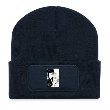 Goth Kitty Portrait - Recycled Patch Beanie - french navy - Front
