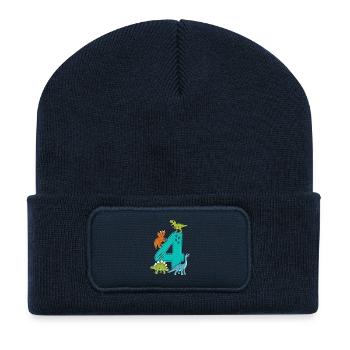 4. Geburtstag Dinosaurier 4 Jahre - Recycelte Patch Beanie - French Navy - Vorne