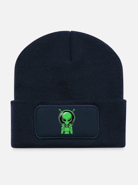  Grüner Alien Außerirdischer Science Fiction - Recycelte Patch Beanie - French Navy