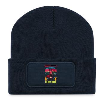 Mein Lieblingsbösewicht ist die sarkastische Ehe meiner Frau - Recycelte Patch Beanie - French Navy - Vorne