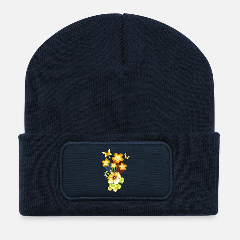 Flower Power - Beanie recyclé à patch - bleu marine