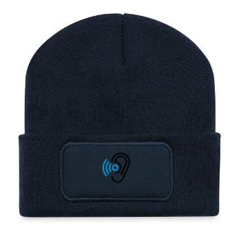 Ohr und Hörgerät - Recycelte Patch Beanie - French Navy - Vorne