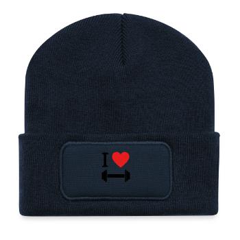 I Love FitnessBLACK - Recycelte Patch Beanie - French Navy - Vorne