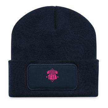 j'ai un secret tu vas être tata - Beanie recyclé à patch - bleu marine - Devant