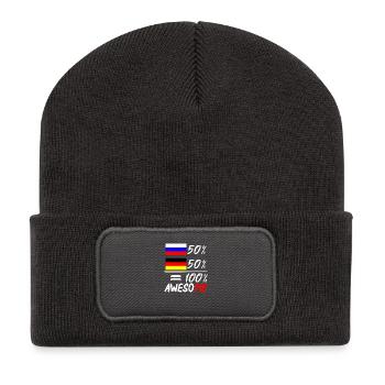 50% Russisch 50% Deutsch - Recycelte Patch Beanie - Dunkelgrau - Vorne