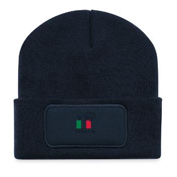 Ici ?! C'est Nonna le chef ! - Beanie recyclé à patch - bleu marine - Devant