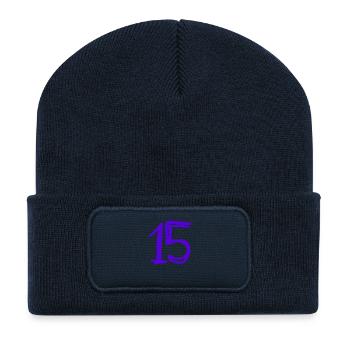 15 ANS. 15e ANNIVERSAIRE. ANNIVERSAIRE 15 ANS. 15 - Beanie recyclé à patch - bleu marine - Devant