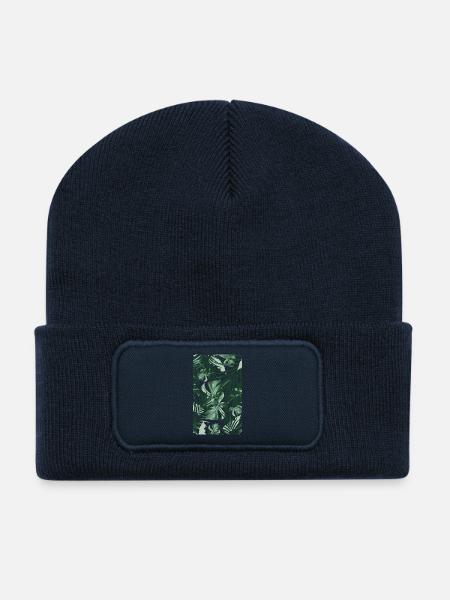 Tropical Leaves - Recycled Patch Beanie - french navy