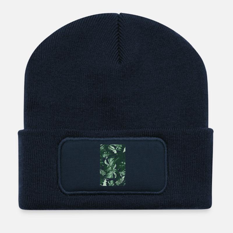 Feuilles tropicales - Beanie recyclé à patch - bleu marine