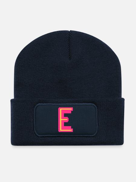 E neon yellow pink - Recycled Patch Beanie - french navy
