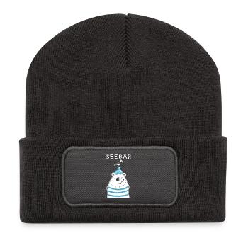 Seebär - Bär - Eisbär - Tiere - Comic - Norden - Recycelte Patch Beanie - Dunkelgrau - Vorne