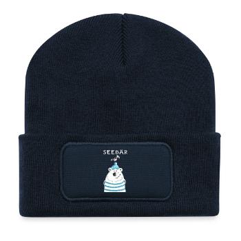 Seebär - Bär - Eisbär - Tiere - Comic - Norden - Recycelte Patch Beanie - French Navy - Vorne