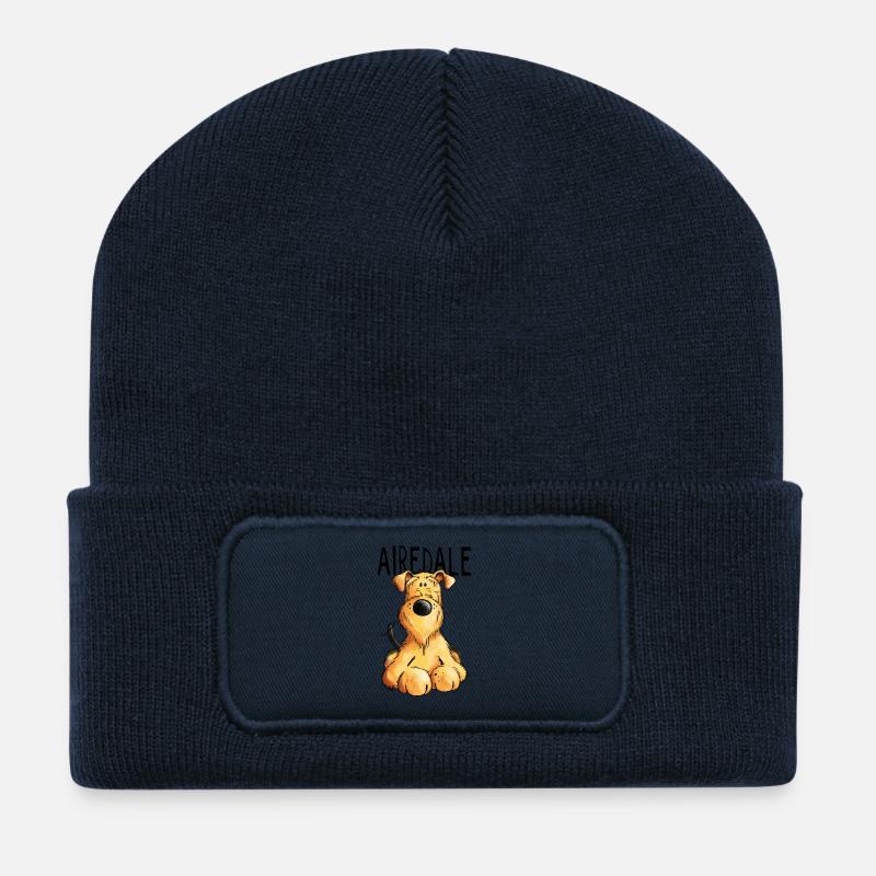 Witziger Airedale Terrier - Hund - Geschenk - Recycelte Patch Beanie - French Navy