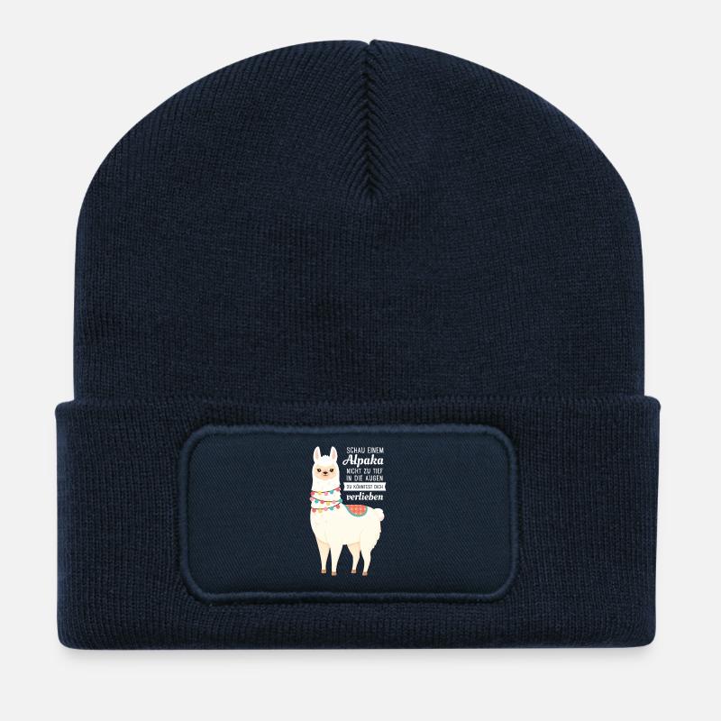 Schaue Einem Alapaka Nicht Zu Tief In Die Augen - Recycelte Patch Beanie - French Navy