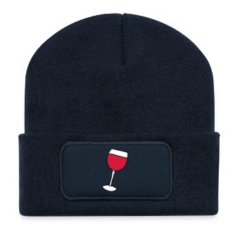 Vin rouge dans le verre - Beanie recyclé à patch - bleu marine - Devant