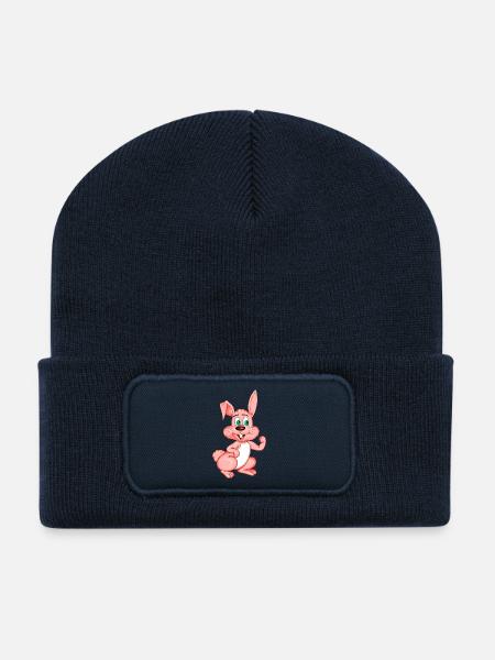 Frecher Rosa Hase - Recycelte Patch Beanie - French Navy