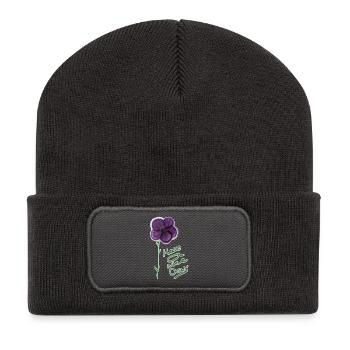 Blumenmotiv mit Handgeschriebenem Gruß - Recycelte Patch Beanie - Dunkelgrau - Vorne