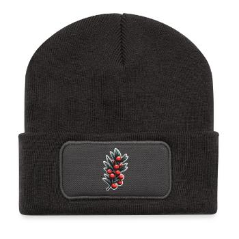 Roter Beerenzweig Blattmuster - Recycelte Patch Beanie - Dunkelgrau - Vorne
