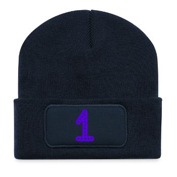 1. 1 AN. 1er ANNIVERSAIRE. ANNIVERSAIRE 1 AN - Beanie recyclé à patch - bleu marine - Devant