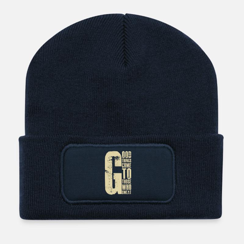 Les bonnes choses arrivent à ceux qui transpirent - Beanie recyclé à patch - bleu marine