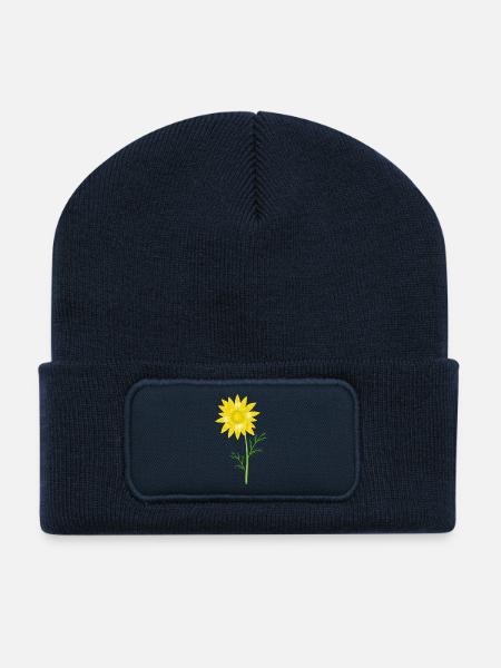 Gelbes Frühlings-Adonisröschen – Blumenmotiv - Recycelte Patch Beanie - French Navy