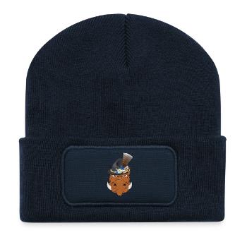 Sanglier avec chapeau traditionnel – motif humoristique - Beanie recyclé à patch - bleu marine - Devant