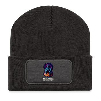 Astronaut on pizza in the cosmos - Recycled Patch Beanie - dark grey - Front