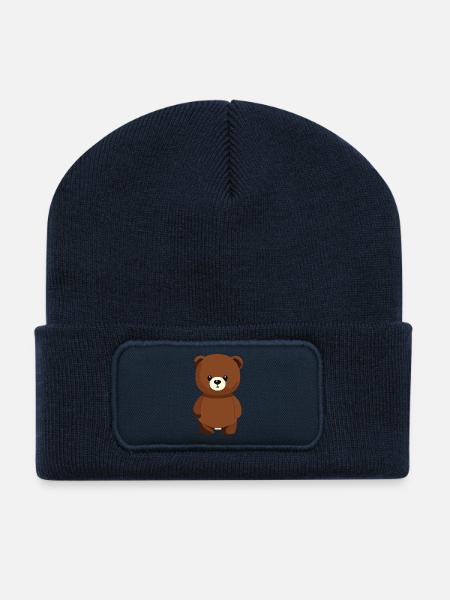 Cartoon Bear - Recycled Patch Beanie - french navy