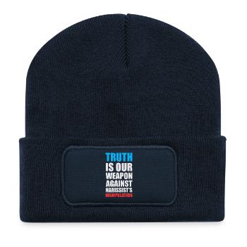 Empowering Truth Speech Bubble Design - Recycelte Patch Beanie - French Navy - Vorne