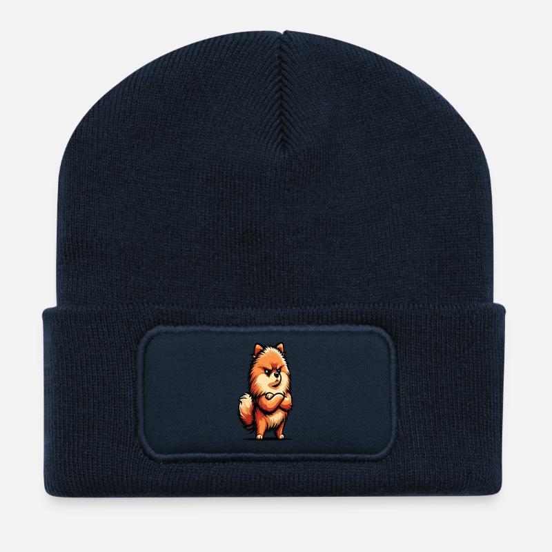 Spitz nain de Poméranie Spitz Porte-Spitz nain Spitz - Beanie recyclé à patch - bleu marine