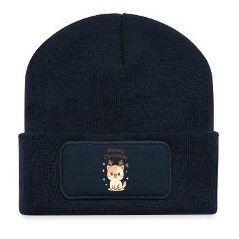 Meowy Christmas Cat with Reindeer Horns - Recycled Patch Beanie - french navy - Front