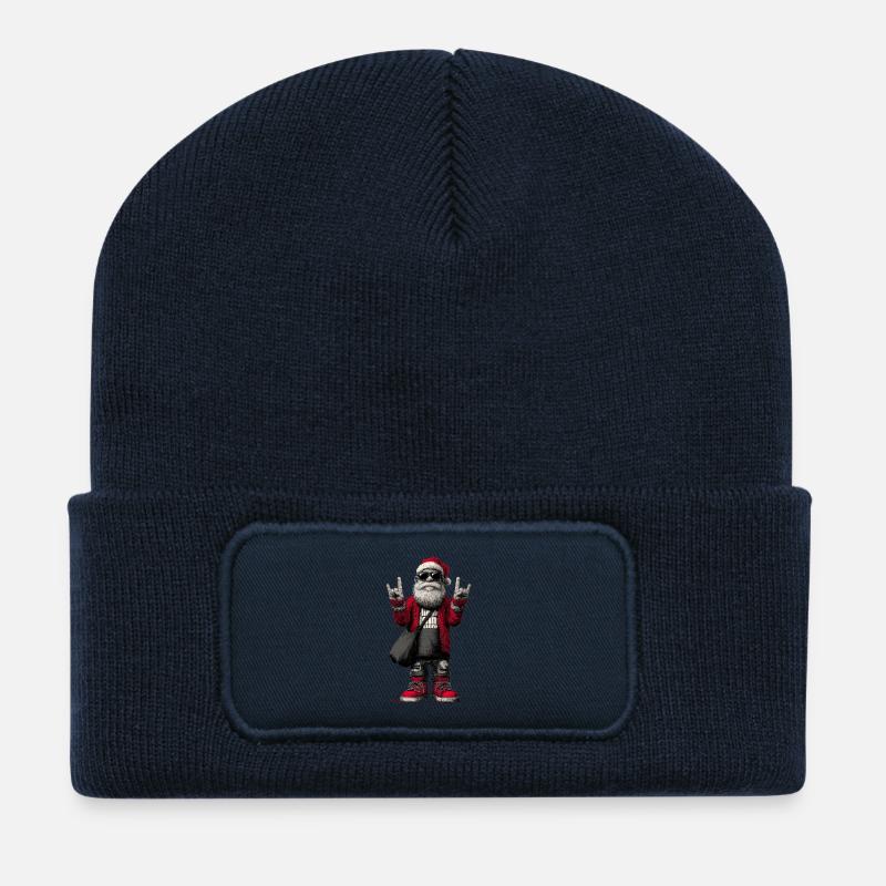 Rockender Santa mit Sonnenbrille - Recycelte Patch Beanie - French Navy