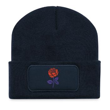 Oranger Rose mit Purpurstiel - Recycelte Patch Beanie - French Navy - Vorne