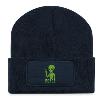 Peace Green Alien  - Recycelte Patch Beanie - French Navy - Vorne