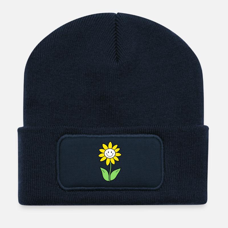Smiling Sunflower Graphic - Recycled Patch Beanie - french navy